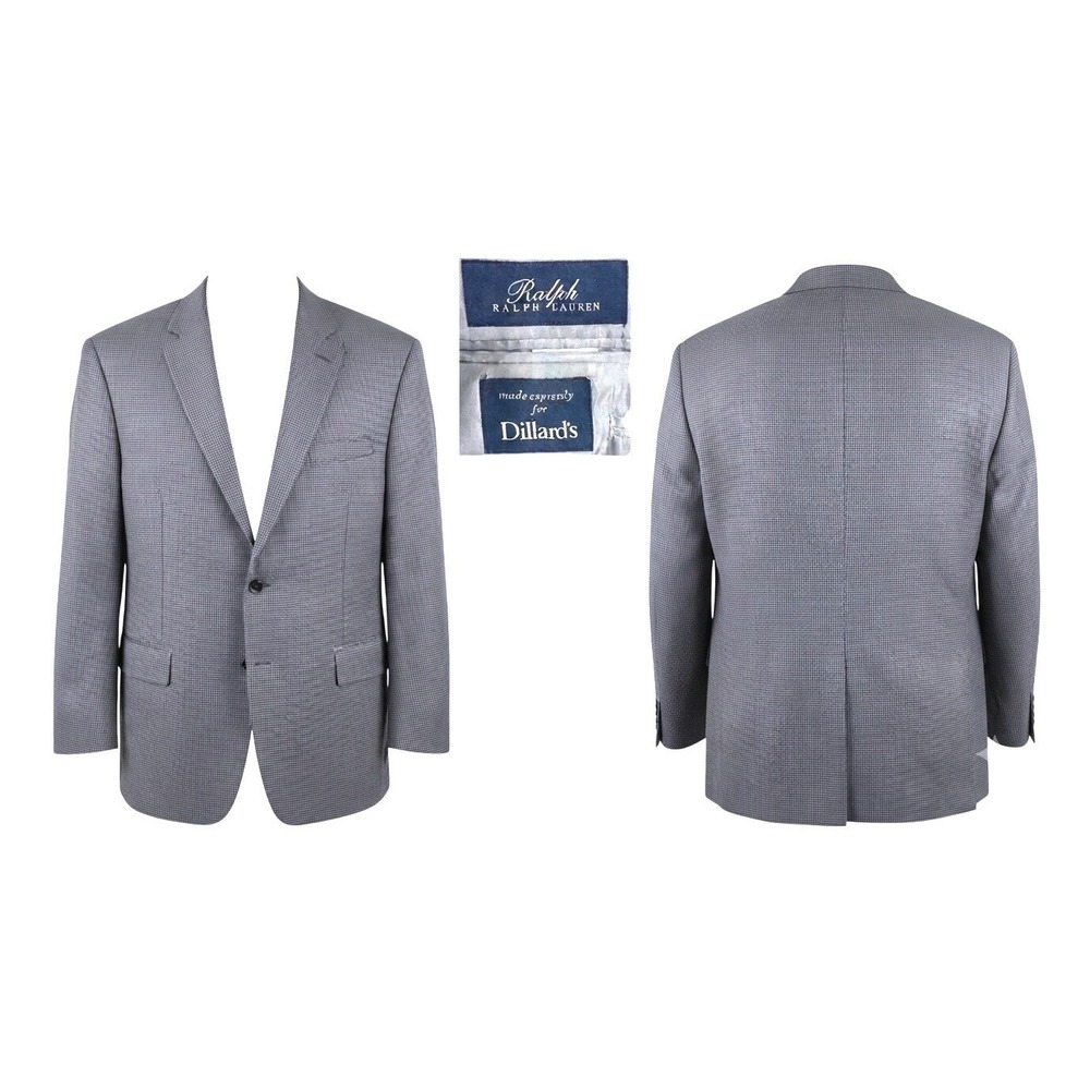 NEW Ralph Ralph Lauren Men 52R Blazer Silk Wool Blue Gray Glen Plaid Houndstooth